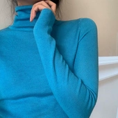 孔雀蓝湖蓝色毛衣女修身 显瘦叠穿内搭亮蓝色堆堆高领打底针织上衣