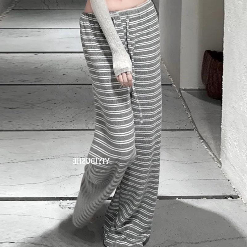 51STUDIO自制 MV583慵懒随意~显瘦百搭松紧高腰条纹阔腿休闲裤