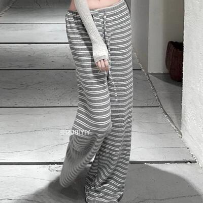 51STUDIO自制 MV583慵懒随意~显瘦百搭松紧高腰条纹阔腿休闲裤