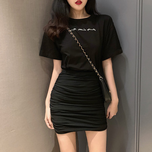 假两件防走光裙裤子性感修身包臀短裙不规则皱褶高腰显瘦半身裙女