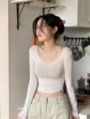 长袖 现货 T恤 贴身弹力微透薄款 打底衫 51STUDIO自制 简约大领口