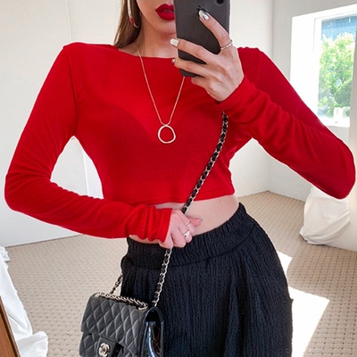 短款长袖上衣jazz爵士露脐同款