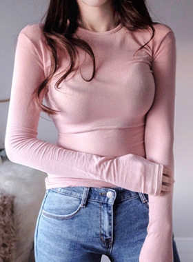 现货 韩国正品 惊喜来撩 性感水粉色修身微透T恤女TK631囡my