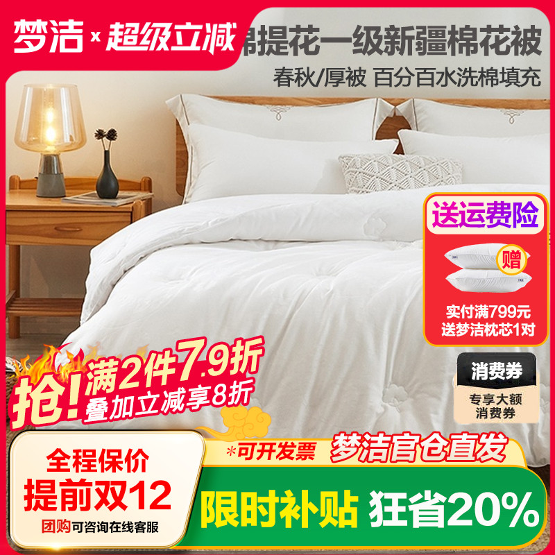 梦洁家纺纯棉提花被子春秋被双人