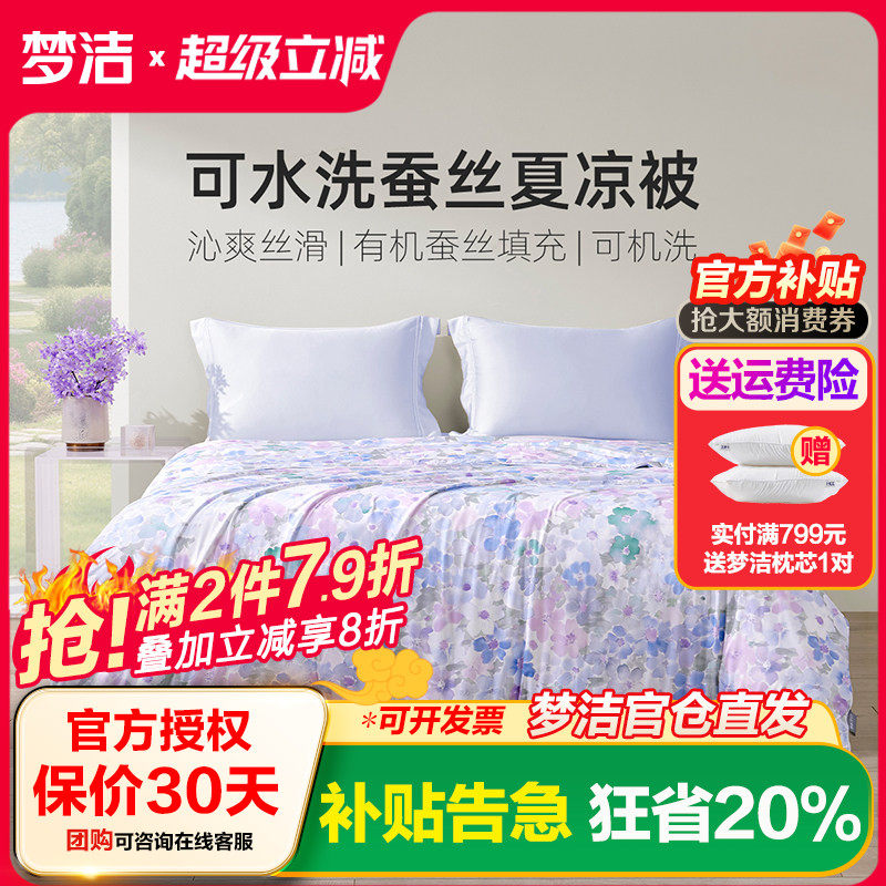 梦洁家纺100蚕丝被子夏被凉感空调被春秋被芯可水洗冰皮 薄荷冰沙