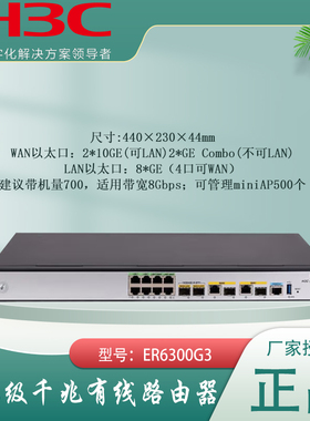 新华三H3C ER6300G3 WAN+8LAN口高性能企业级有线路由器带机700/内置防火墙/AP管理 ER6300G2
