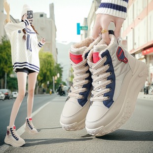 2025秋冬新款加绒厚底老爹鞋女保暖高帮拼接休闲运动棉鞋 ins 潮