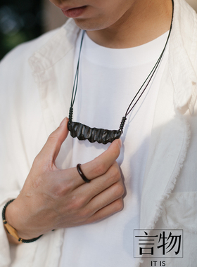 设计师雕塑原创紫光檀棉麻项链