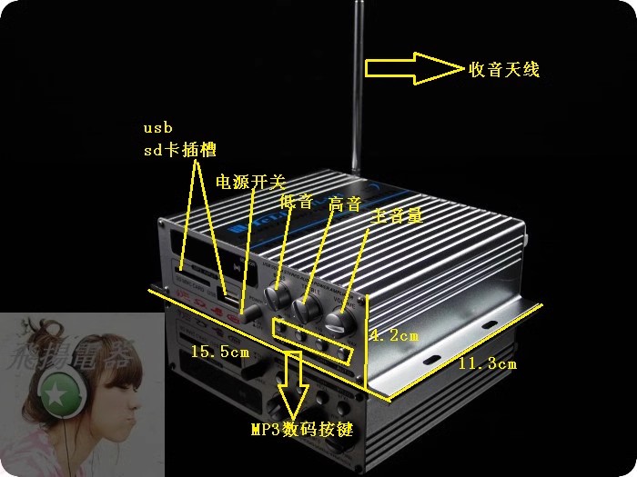 12V插卡小型功放机带收音