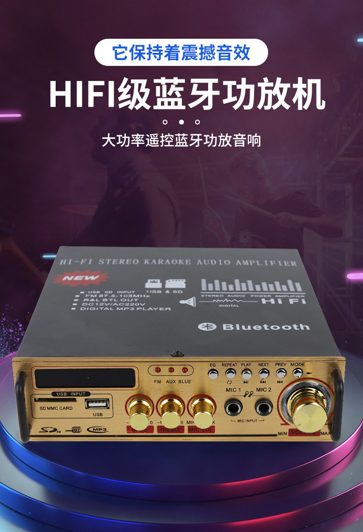 HiFi家用大功率带话筒口功放