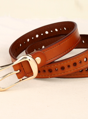 皮带女士牛仔裤百搭真皮设计感小众复古棕色装饰细腰带女款免打孔