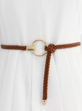 编织细腰带女百搭连衣裙装饰韩版复古时尚ins风潮打结腰链窄裙带