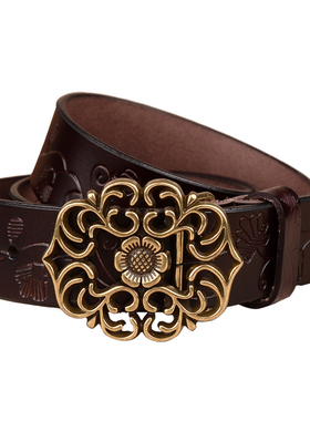 女士皮带纯牛皮宫廷仿古腰带韩版女式真皮复古装饰皮带时尚高级感