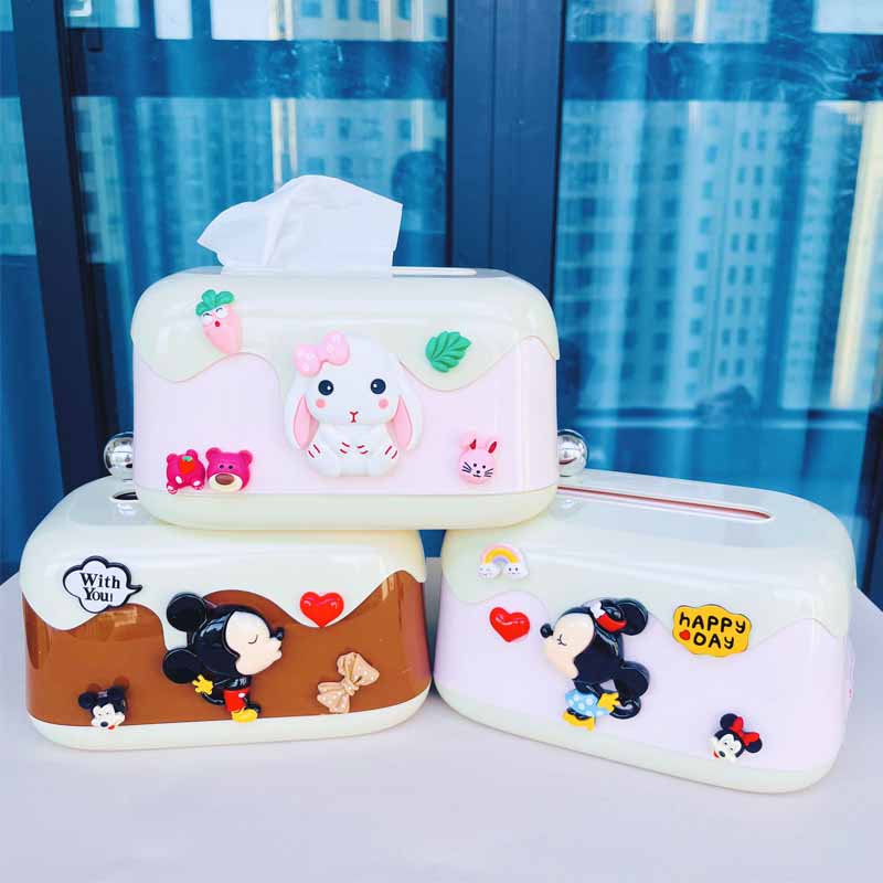 卡通可爱儿童桌面纸巾盒客厅家用弹簧高档纸盒收纳盒办公室抽纸盒