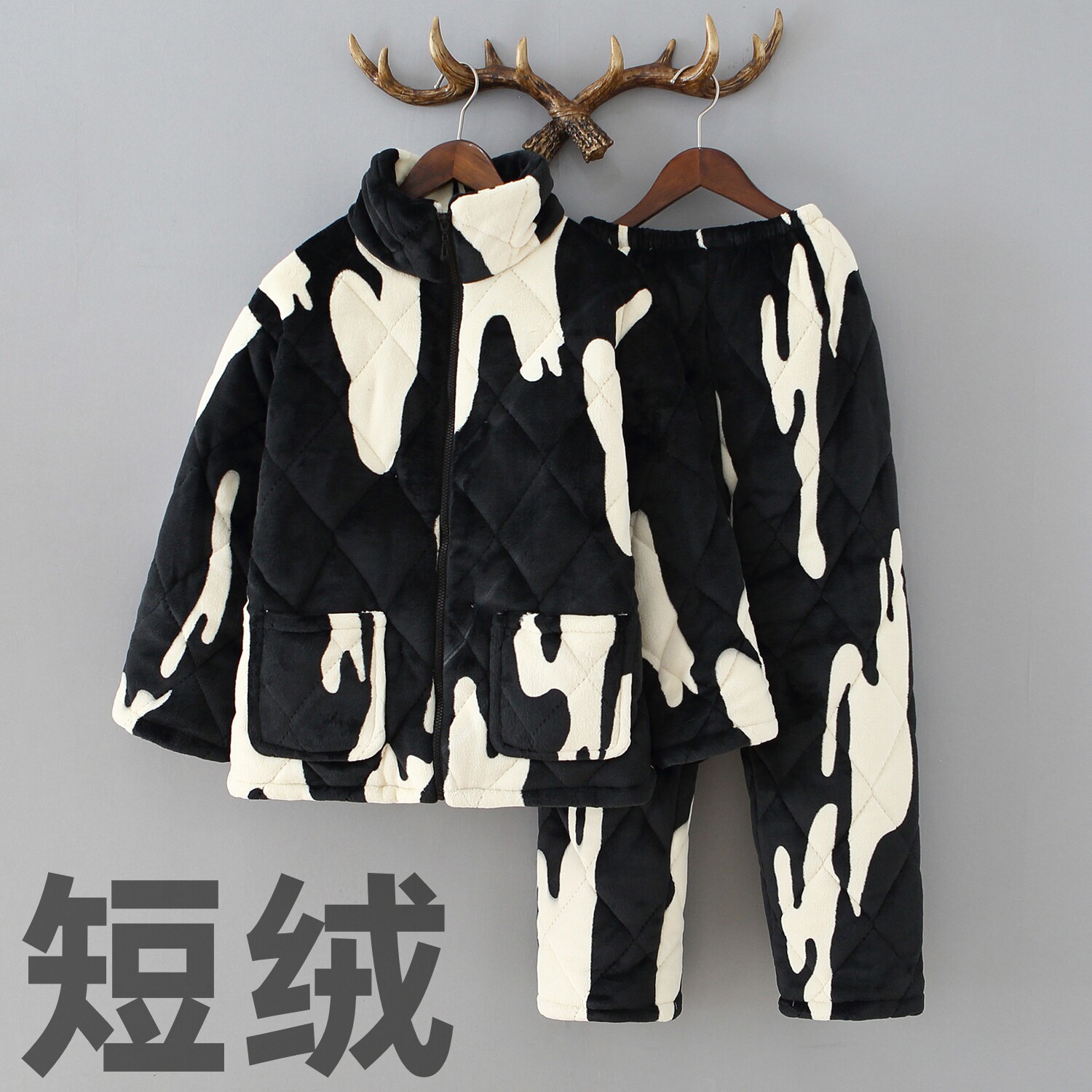 青年亲子款冬季加厚三层夹棉法兰绒睡衣情侣珊瑚绒保暖家居服套装