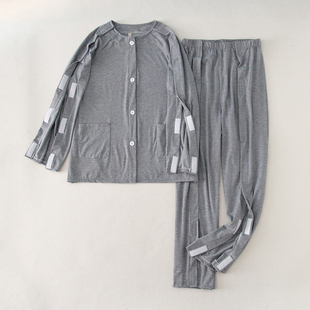 护理服易穿脱卧床病人偏瘫痪老人病号服骨折纯棉男女置管衣春秋季