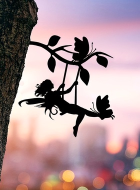 迷人仙女秋千金属剪影 ，适合花园与草坪装饰，理想的感恩节礼物