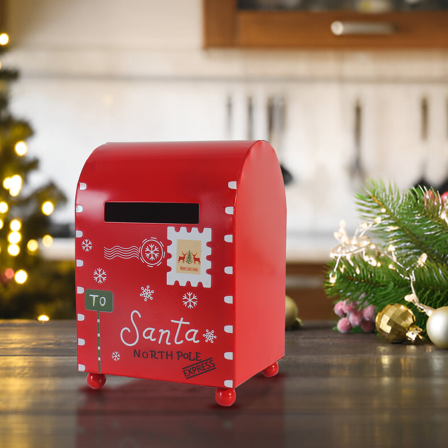 金属圣诞邮箱 - 圣诞老人的快递信件和礼物收集器，节日室内装饰