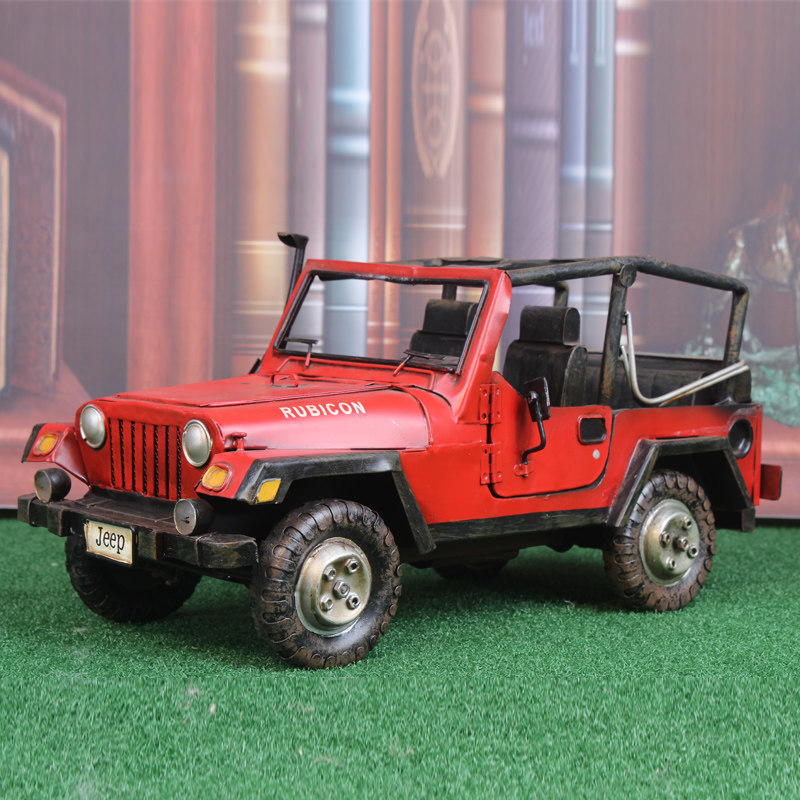 复古手工牧马人铁皮汽车模型摆件 老爷车模型创意礼物橱窗摆设