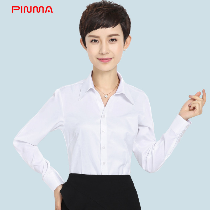 白衬衫女长袖商务职业OL绣花 白衬衫女长袖工装定制女士半袖衬衫