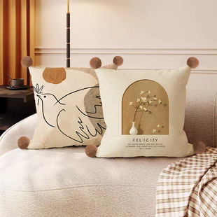 原木风抽象线现代简约抱枕沙发客居家厅样板房绒面腰枕套靠枕靠垫