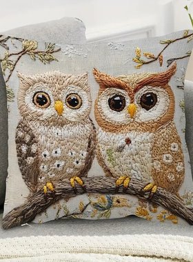 1 件复古风格18x18 英寸靠枕套全涤白麻单面印刷家居靠垫套