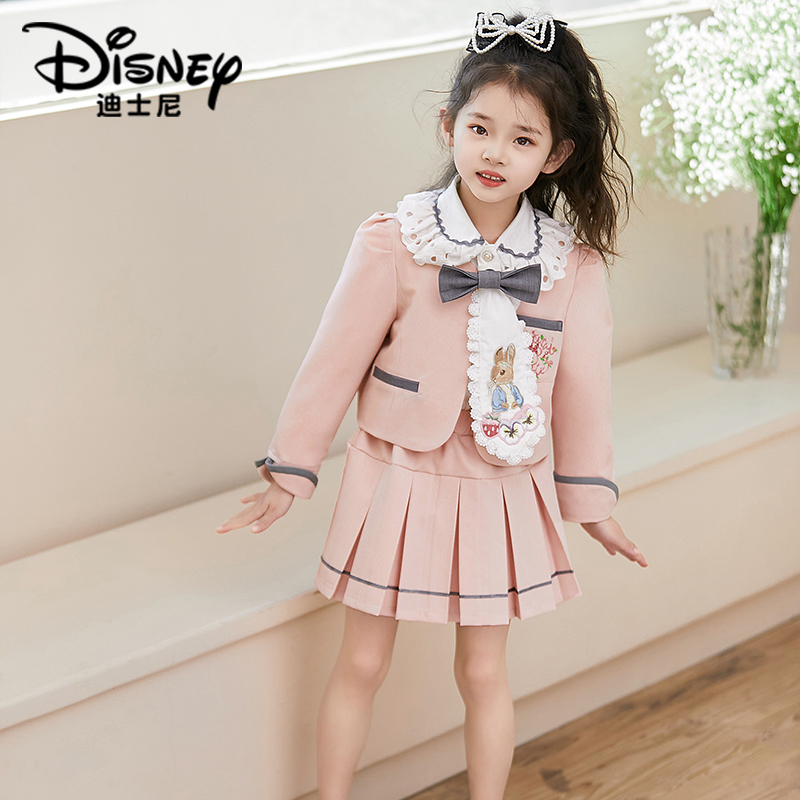 Disney迪士尼专柜正品春秋蝴蝶结女童JK裙套装女孩西装裙四件套潮