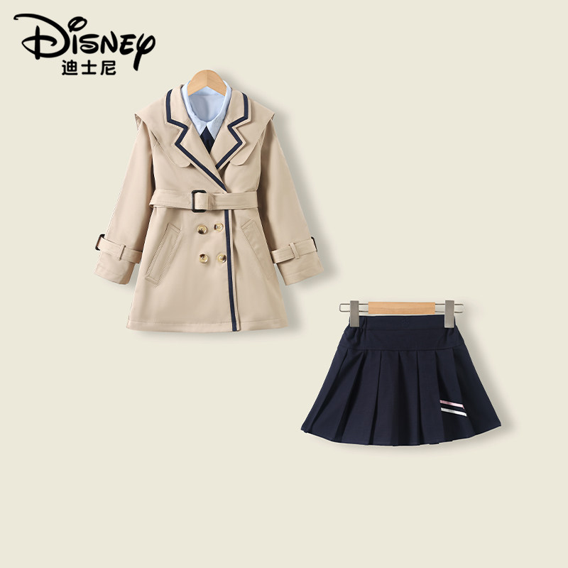 Disney/迪士尼女童秋款新款淑女洋气风衣四件套装裙XCR3SZ101