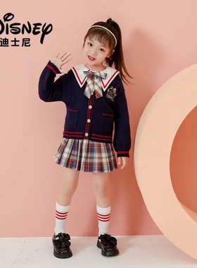 Disny迪士尼专柜正品童装女童秋学院风针织开衫套装女孩JK两件套
