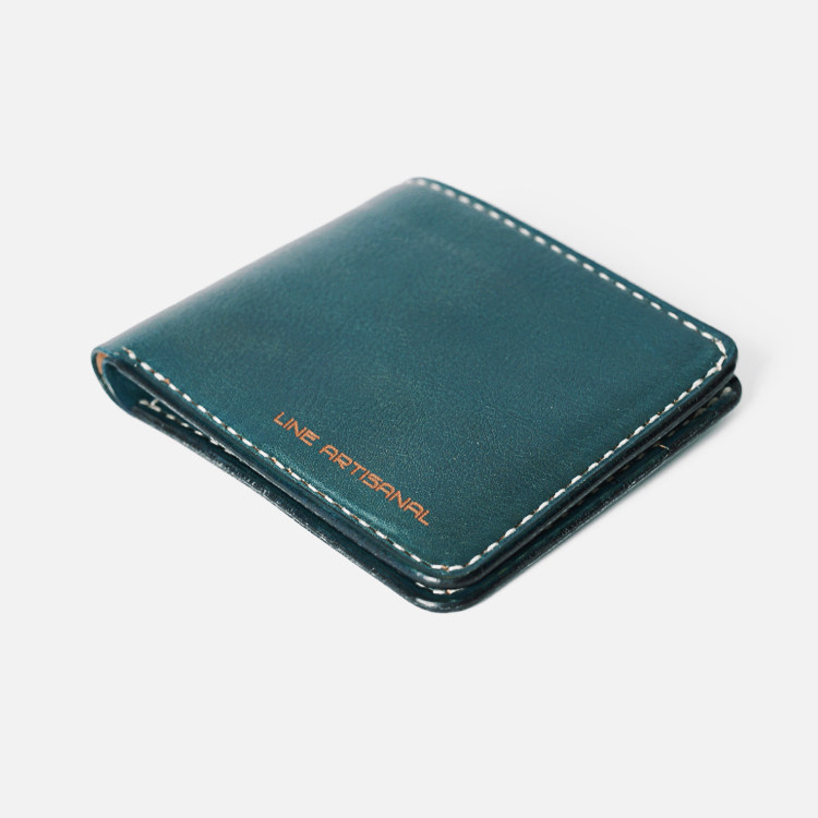 【匠线】LINE ARTISANAL 蓝色 植鞣皮 手缝 头层真皮手工短钱包夹