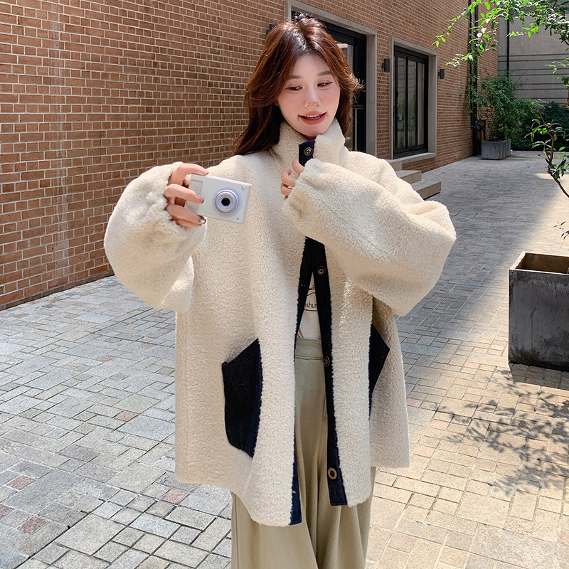 皮毛一体羊羔毛外套8828-p190k318,女装短外套,2B080