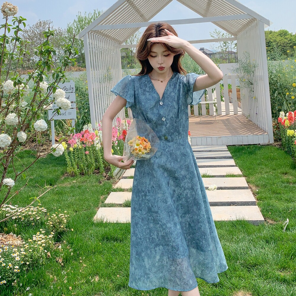 新款夏装蓝色气质连衣裙9120p115k168,女装连衣裙,2B080