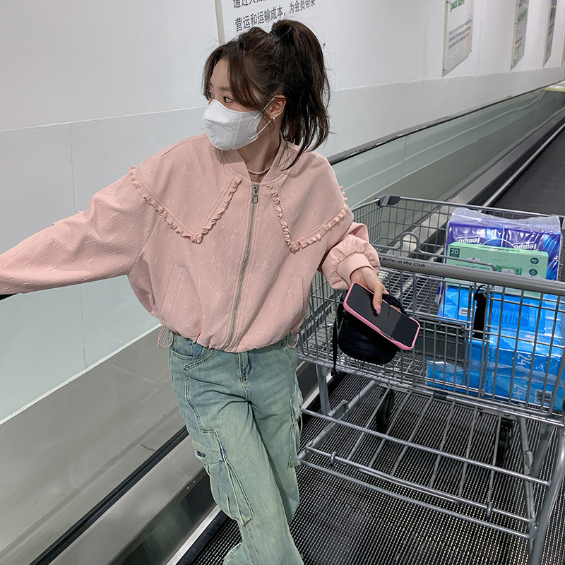 现货秋装粉色收腰短外套上衣057-7955-P130K188，商品下架区商品下架区，唯尔萱