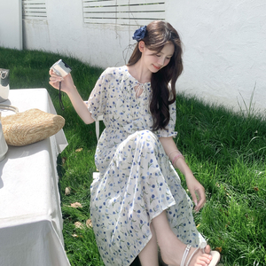 新款 夏装蓝色碎花气质连衣裙 9125p115k168图片