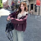 两面穿撞色连帽休闲外套女2025秋新款韩系复古宽松小个子工装上衣，商品下架区，唯尔萱