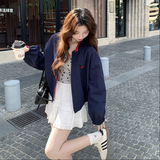 新款藏青色双面穿外套上衣057-9163p165k248，女装短外套，2B080