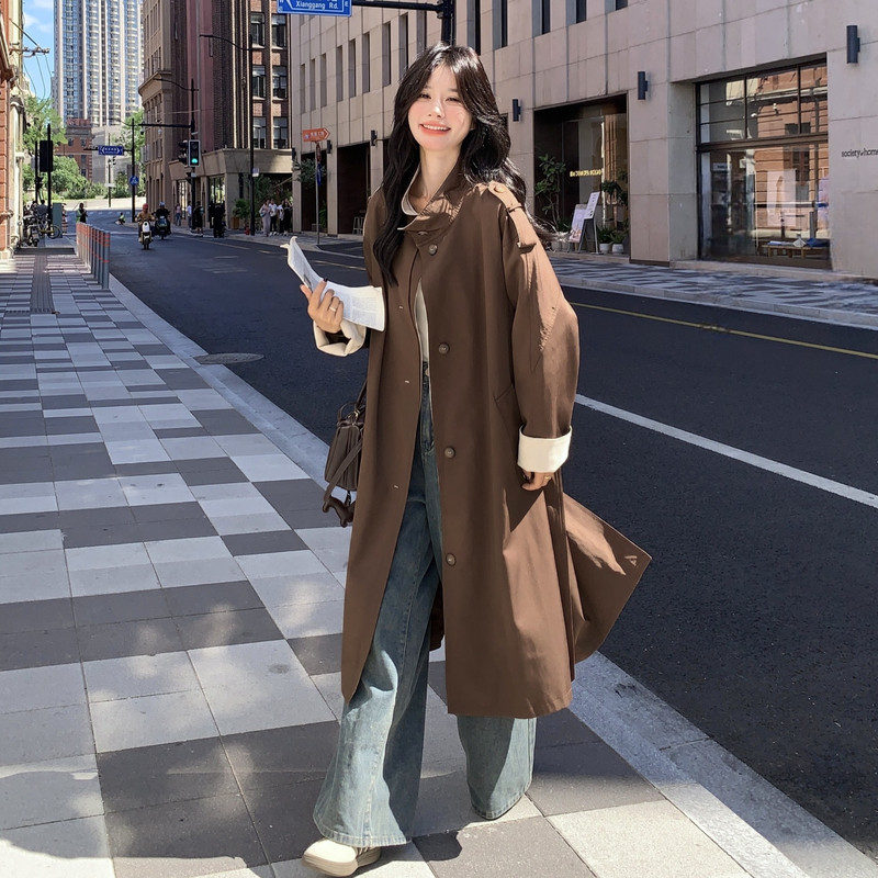 新款麂皮绒撞色风衣外套双色057-9160p190k278,女装风衣,2B080
