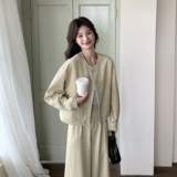 韩系穿搭黄色花边夹克套装女春秋超火好看高级小众阔腿裤两件套，商品下架区，唯尔萱