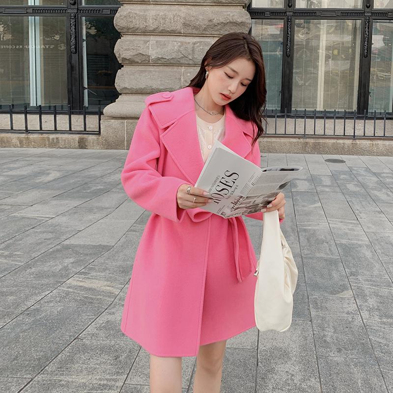 冬装新款粉色毛呢外套海军领呢大衣057-5860-P175K258,女装毛呢外套,2B080