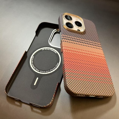 适用苹果iphone17/16/15/14/13promax手机壳保护套日落月升编织凯夫拉碳纤维magsafe磁吸高级超轻薄外壳男士