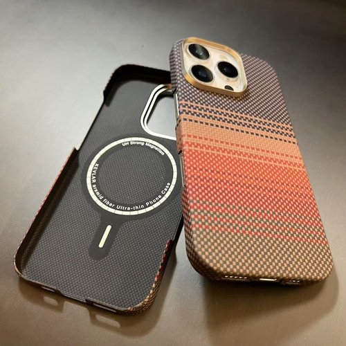 适用苹果iphone17/16/15/14/13promax手机壳保护套日落月升编织凯夫拉碳纤维magsafe磁吸高级超轻薄外壳男士