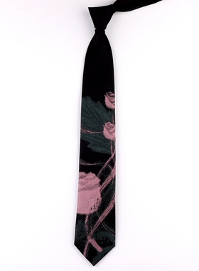 卡萨尼原创黑夜绽放的玫瑰JKDK黑色7cm手打领带男女生日礼物ins