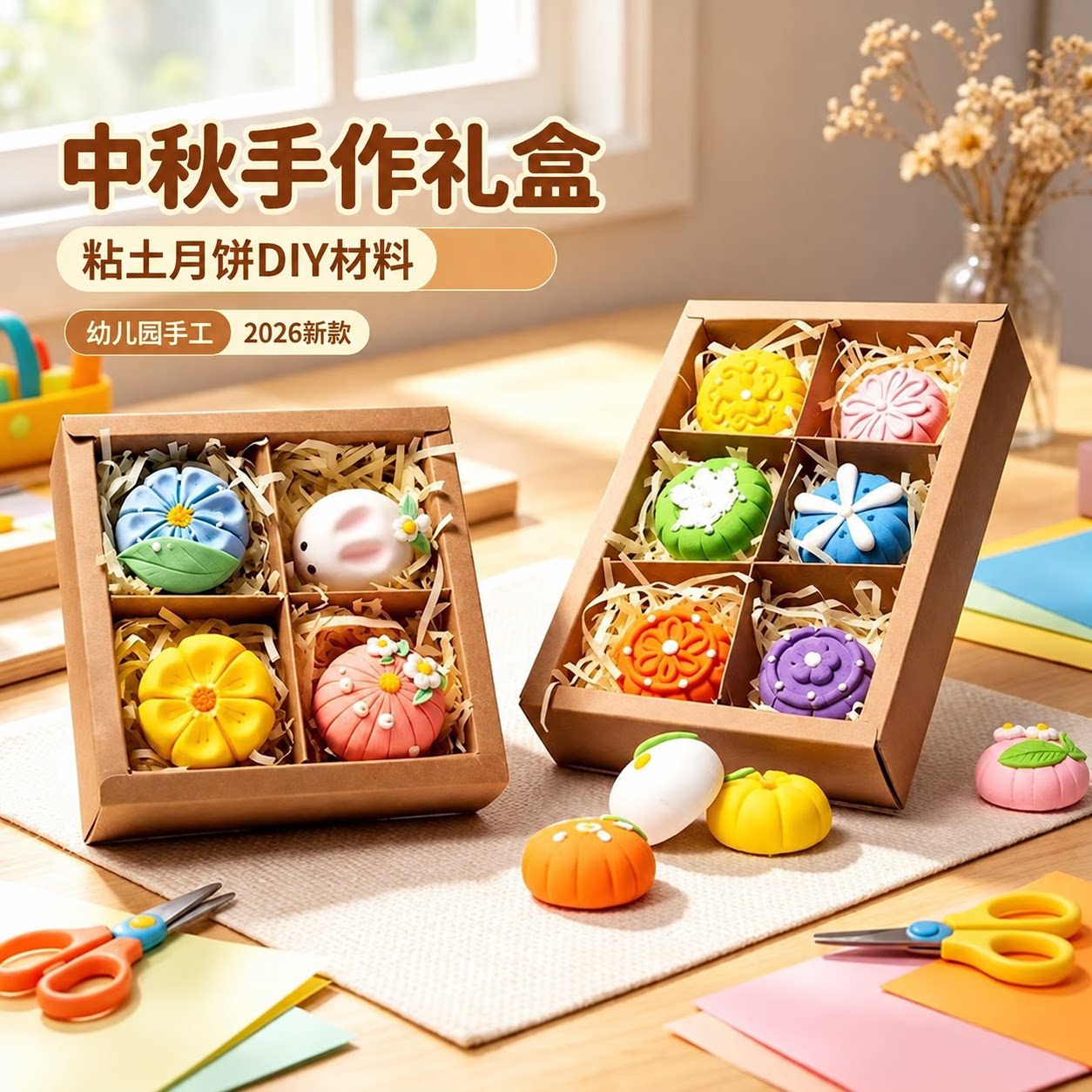 中秋节粘土手工diy玩具月饼冰箱贴男女孩全套工具制作材料包套装