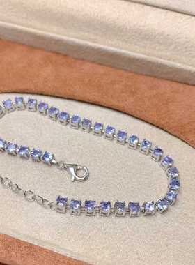 多宝手链925银镶嵌天然坦桑石沙弗莱简单满镶圆形手链精致百搭女