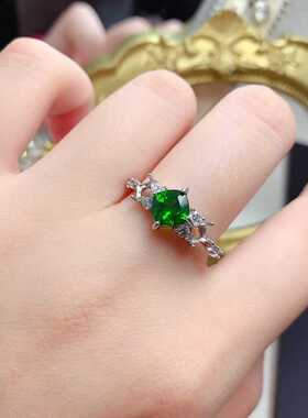 彩宝首饰新款戒指925银镶嵌天然透辉石围钻多款式方形活口女戒