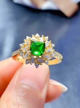 豪华款戒指s925银镶嵌天然糖塔透辉石活口女食指戒精致百搭