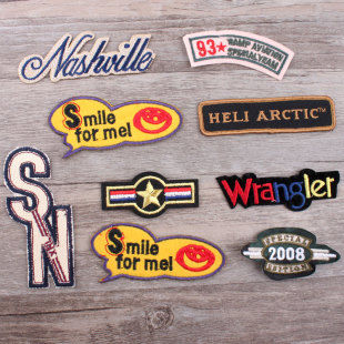 饰修补丁破洞熨烫布贴花标 子装 字母勋章金线袖 标衣服裤