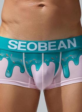 实拍4色SEOBEAN/希宾男士内裤青年平四角裤学生丝滑裤头透气印花