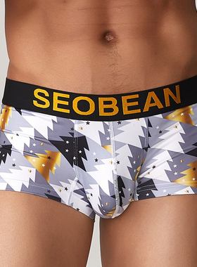 SEOBEAN/希宾男士内裤 圣诞树印花平角底裤速干涤纶运动裤头青年