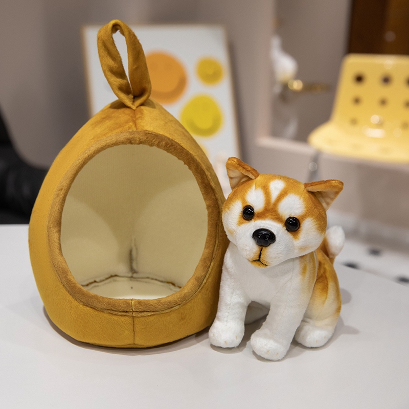 仿真小狗窝毛绒玩具趣味哈士奇秋田犬公仔罗威纳摆件儿童礼物跨境